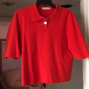 ZARA/“RED POLO”SHORT SLEEVE 2 BUTTON COLLAR KNIT CARDI/NEW